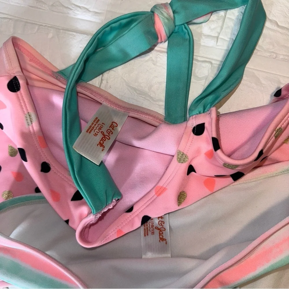 Cat & Jack Watermelon Pink and Mint Swimsuit Set Size L (10/12)